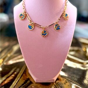 Chic Gold and Blue Charm Necklace